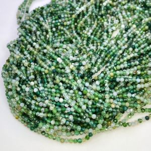 Natural Moss Agate Icro Faceted Round Gemstone Beads Strand