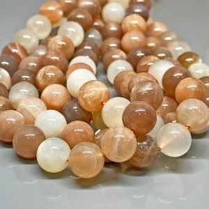 Natural Multi Moonstone Smooth Round Gemstone Beads Strand