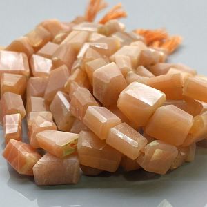 Natural Peach Moonstone Faceted Nugget Gemstone Beads Strand