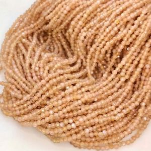 Natural Peach Moonstone Micro Faceted Round Gemstone Beads Strand