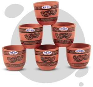 Clay Cherry Cup Set 100 Ml (6 Piece) Warli Drum Design