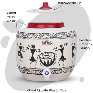 Clay Water Pot 12 Litre Warli Timpany Design