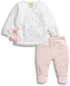 White/soft Pink Knitted Baby Kimono Set