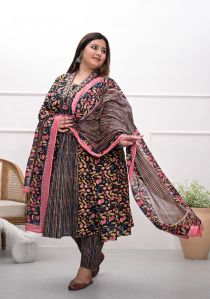 Womens Printed Cotton Kurta, Pant And Dupatta Set