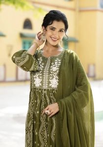 Womens Pure Cotton Embroidery Kurta, Pant And Dupatta Set