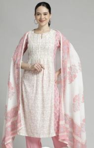Pink Ethnic Printed Cotton Kurta Set With Dupatta