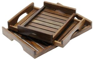 Polished Wooden Serving Tray, Color : Brown