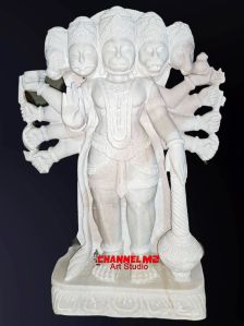 Non Printed Marble Panchmukhi Hanuman Statue, Color : White Antique For Garden, Home, Office