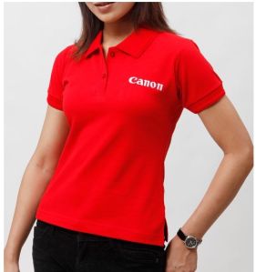 Polo Neck Ladies Promotional T Shirt, Color : Red All Sizes, Packaging Type : Plastic Bag