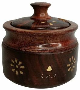 Printed Polished Wooden Lid Jar, Color : Brown