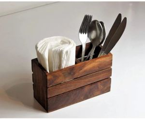 Wooden Spoon Stand & Napkin Holder 6 X 3 X 4 Cm Antique, Packaging Type : Paper Box