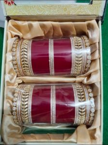 Plasitc Polished Bridal Chura Set, Color : Maroon, Golden Wedding