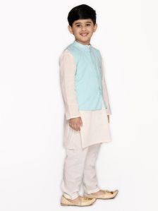 Boys Cotton White Kurta Pajama With Jacket Set