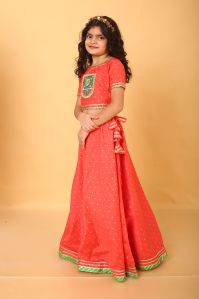 Girls Dot Print Red  Lehenga Choli Set