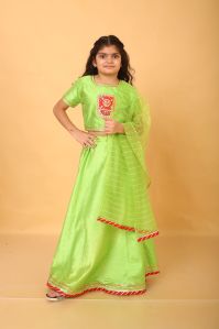 Girls Green Georgette Lehanga Choli Set