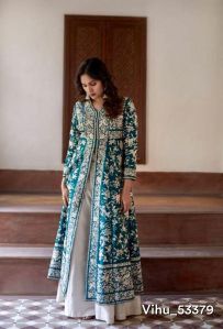 Cotton Embroidery Gown Palazzo Set Multi Sizes