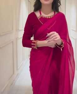 Georgette Plain Saree With Velvet Blouse