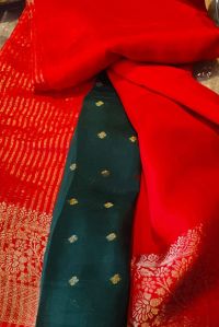 Modal Silk Red and Green Printed Saree