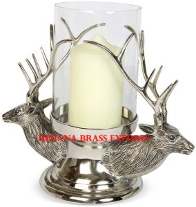 Glossy Metal Glass Hurricane Candle Holder, Color : Silver, Customized, Speciality : Shiny For Table Centerpiece