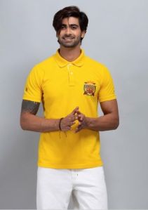 Men Regular Half Sleeve Plain Yellow T-shirt