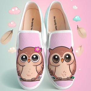 Owl Print Girls Slip On Shoes