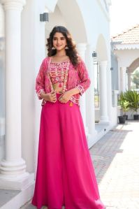 ethnic georgette dress set, Color : Red XL