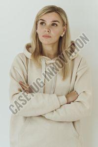 Fleece Ladies Beige Plain Hoodie Causal Wear