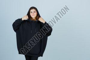 Fleece Ladies Black Oversized Hoodie Causal Wear