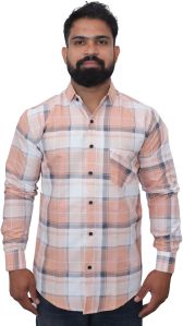 Men Peach Check Cotton Shirt L, Xl, Gender : Male