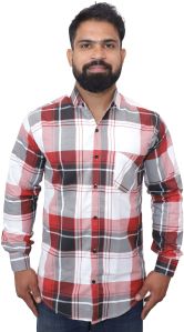 Men Red Check Cotton Shirt