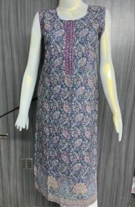 Chikan Work Flower Printed Kurti Large Casual Wear