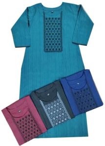 Navy Blue A Line Rayon Embroidered Kurti