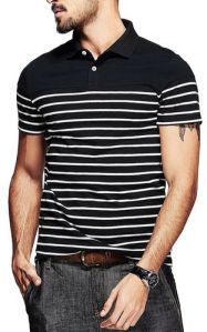 Mens Black Striped Polo T-Shirt