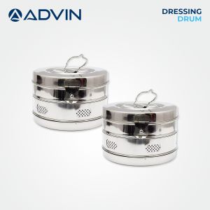 Advin Polished Dressing Drum, Shape : Vertical For Clinic, Hospital