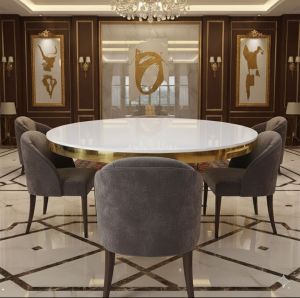 Brass and White Onxy Dining Table  (4*4) Feet Round