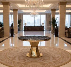 Polish Black Markino Italian/ Brass Round Dining Table 48