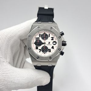 Black Chronograph Silver White Dial Black Rubber Strap Swiss Watch