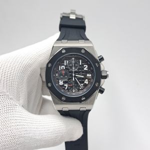 Audemars Piguet Offshore Blue Chronograph Silver Dial Black Rubber Strap
