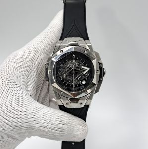Hublot Big Bang Unico Sang Silver Black Dial Black Rubber Strap Swiss Watch