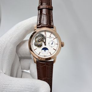Tourbillon Monophase Rose Gold White Dial Leather Swiss Automatic Watch