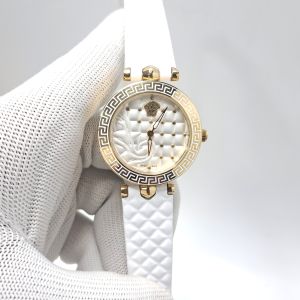 Versace Vanitas Micro White Dial White Leather Strap Swiss Watch