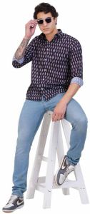 Purple Printed Men Pure Cotton Shirt