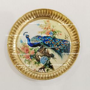 Polished Printed Brass Pichwai Plate 8inch