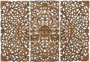 Decorative Sheesham Triple Floral Carved Accent Wall Panel