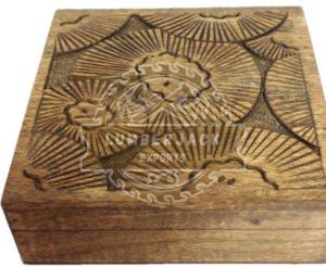 Natural Matte Polish Decorative Wood Floral Lid Keepsake Box