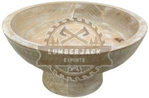 Elevated Grain Mango Wood Pedestal Bowl, Shape : Wide Shallow
