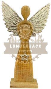 Minimalist Wood Angel Figurine with Star Embellishment