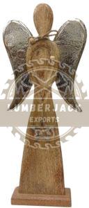 Rustic Wood Angel Figurine with Heart & Star Charms