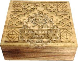 Tribal Wood Geometric Carved Keepsake Box, Shape : Rectangular