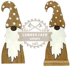 Whimsical Wood Santa Gnome Duo with Polka Dot Hats